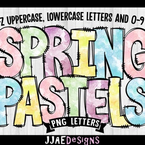Letras PNG de primavera, Alfabeto primaveral con garabatos, Conjunto de letras PNG con garabatos, Paquete de alfabeto primaveral con garabatos de Pascua, Letras para tablón de anuncios de primavera