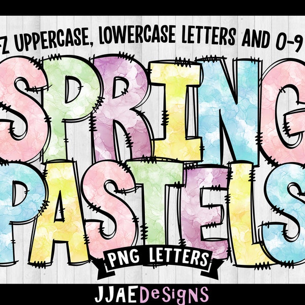 Printemps des lettres PNG, Doodle Alphabet du printemps, PNG Doodle lettres ensemble PNG, Pâques printemps Doodle Alphabet, lettres du tableau d'affichage du printemps