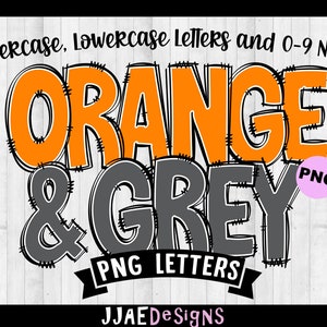 Oranje en grijs alfabet png-letters, doodle letters png-letters, oranje grijze alfabetbundel, oranje sublimatie alfabet doodle set png