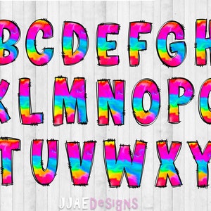 Letras PNG de aquarela de arco-íris, pacote de alfabeto de sublimação de rabiscos, arco-íris png, Doodle de alfabeto, Letras de quadro de avisos, fonte de doodle png
