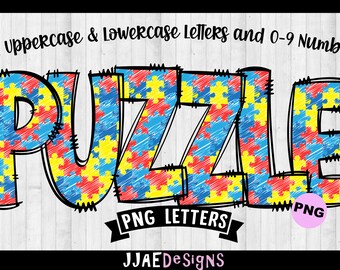 Puzzle PNG Letters, Autism Alphabet Doodle, Autism Doodle Letters, Autism Awareness PNG bulletin board letters png Doodle Alphabet png