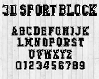 Varsity 3D Schrift SVG, Blockschrift Schrift svg, College-Schrift, Universitäts-Schrift, Varsity-Buchstaben, Sportschrift SVG, Varsity-Buchstaben, Sportschrift PNG, SVG