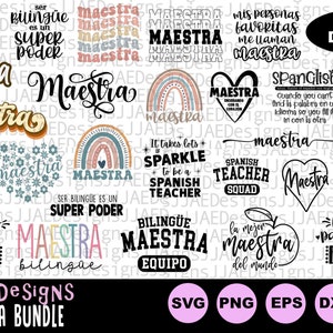 Bundle Maestra svg, svg chemise Maestra, Maestra Bilingue, svg cadeau Maestra, tshirt Maestra, chemise professeur d'espagnol, chemise professeur Billgual