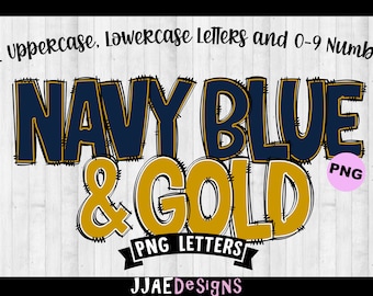 Navy Blue & Gold Alphabet PNG letters, Doodle Letters PNG Letters, Navy Blue Gold Alphabet Bundle, Sublimation Alphabet Doodle