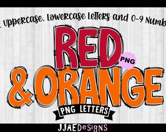Red & Orange Alphabet PNG letters, Doodle Letters PNG Letters, Red Orange Alphabet Bundle, Alphabet Doodle Set PNG Bulletin Board Letter