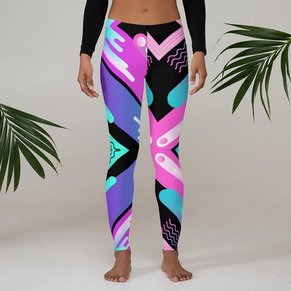 80s Leggings - Neon Leggings - Mid Rise Leggings - Yoga Pants - Abstract Pants -Women's Activewear - Pattern Leggings - Yoga Gift