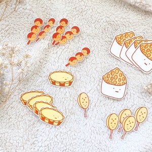 Hong Kong Snacks Sticker Pack Matte Vinyl 8 pcs Egg Bubble Waffle, Curry Fish Balls, Egg Tart, Red Bean Pudding image 1