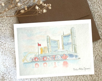 City of Toronto Nathan Phillips Square Canada Watercolour Greeting Card Blank
