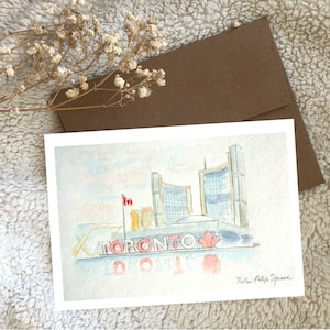 Ville de Toronto Nathan Phillips Square Canada Aquarelle Carte de vœux Vierge