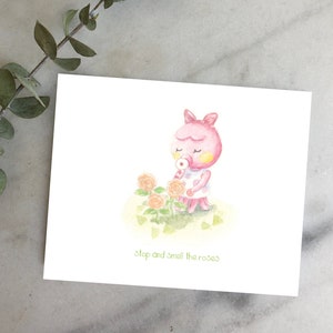 Marina Animal Crossing Fleur Aquarelle Rose Carte de Vœux