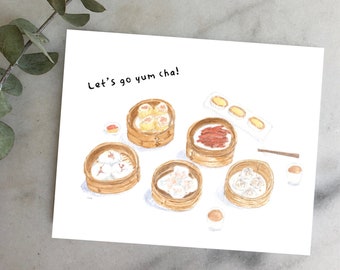 Dim Sum Yum Cha Har Gow Siu Mai Watercolour Greeting Card