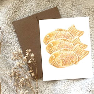 Taiyaki Aquarelle Illustrée à la main Carte de vœux vierge