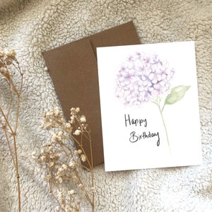 Fleur d’hortensia Joyeux anniversaire Carte de vœux Vierge, Aquarelle Illustrée à la main