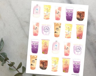 Bubble Tea Boba Print Series 2 Pink Purple Watercolour Card Postcard Snail Mail