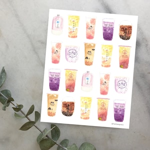 Bubble Tea Boba Print Series 2 Pink Purple Watercolour Card Postcard Snail Mail