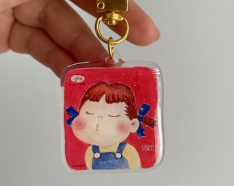 Milky Peko Chan l Mini Glitter Epoxy Acrylic Keychain Charm l Double Sided