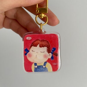 Milky Peko Chan l Mini Glitter Epoxy Acrylic Keychain Charm l Double Sided image 1