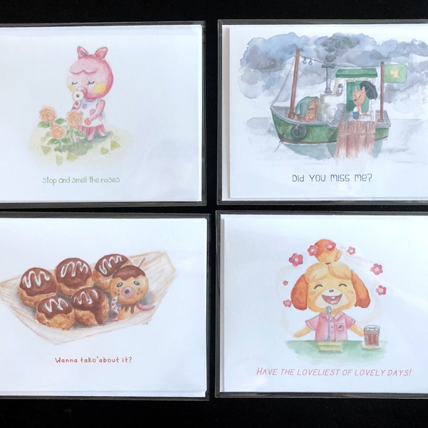 Marina Roses, Zucker Takoyaki, Redd Boat, Isabelle Animal Crossing Greeting Cards Set 
