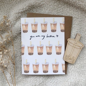 Bubble Tea Boba Aquarelle Carte de vœux x Crafting Joy Studio Wood Magnet