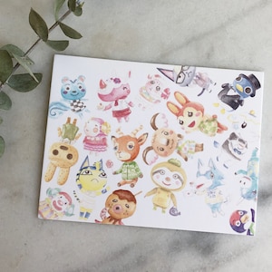 Carte postale aquarelle Animal Crossing Villagers