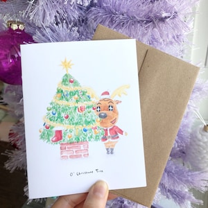 Jingle Reindeer Animal Crossing Christmas Holiday Watercolour Illustration Greeting Card image 1