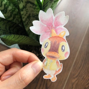 Sticker Molly Animal Crossing (mat) - villageois canard tenant un parapluie fleurs de cerisier