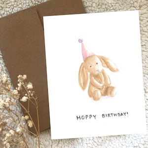 Carte Voeux Aquarelle Joyeux Anniversaire Lapin Timide Vierge