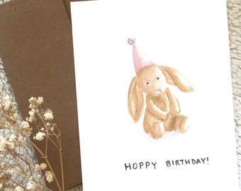 Bashful Bunny Happy Birthday Watercolour Greeting Card Blank