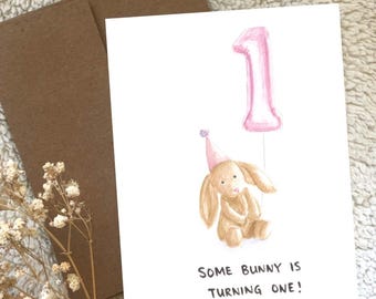 First Birthday Bashful Bunny Happy Birthday Watercolour Greeting Card Blank