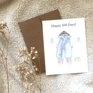 Carte de voeux aquarelle personnalisée Happy 100 Days Baby Korean Boy bleu Hanbok vierge