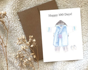 Personalized Happy 100 Days Baby Celebration Korean Boy Blue Hanbok Watercolour Greeting Card Blank