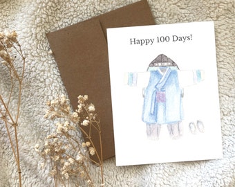 Carte de voeux aquarelle personnalisée Happy 100 Days Baby Korean Boy bleu Hanbok vierge