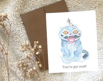 Blue Tiger Derpy Watercolour Greeting Card Blank