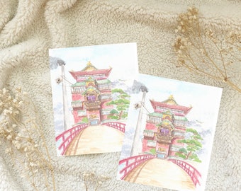 Anime Bathhouse Watercolour Illustration Postcard Snail Mail