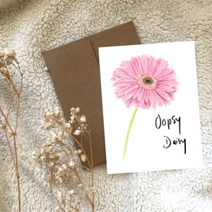 Rose Gerbera Daisy Oopsy Daisy Anniversaire tardif Désolé Excuses Carte de vœux Vierge, Aquarelle Illustrée à la main