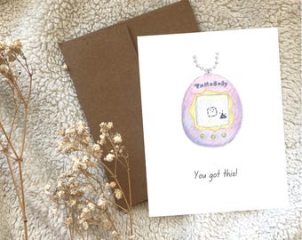 Tamago Baby Game Greeting Card Blank, Watercolour Hand Illustrated