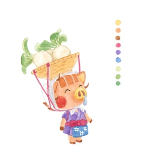 Daisy Mae Animal Crossing Cute Turnips Art Print 5x5 Watercolour Illustration image 2