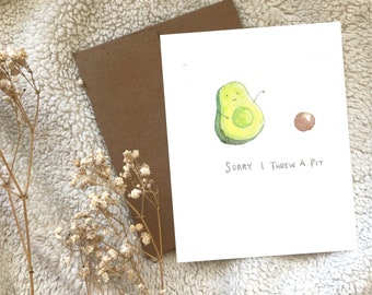 Avocado Apology Sorry Illustrated Watercolour Greeting Card Blank