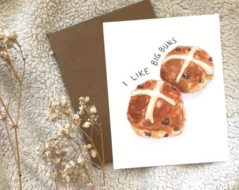 Hot Cross Buns Easter Watercolour Greeting Card Blank