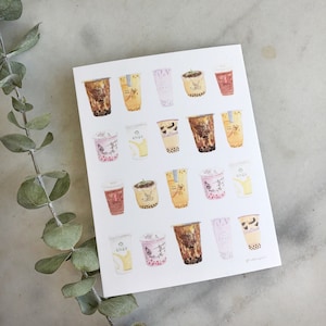 Carte postale aquarelle Bubble Tea Boba