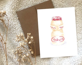 Yakult Japanese Yogurt Drink Watercolour Greeting Card Blank Inside