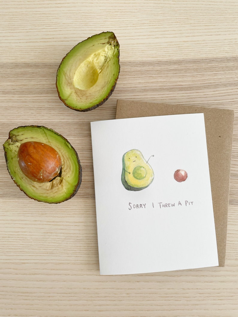 Avocado Apology Sorry Illustrated Watercolour Greeting Card Blank image 2