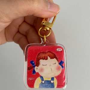 Milky Peko Chan l Mini Glitter Epoxy Acrylic Keychain Charm l Double Sided image 2