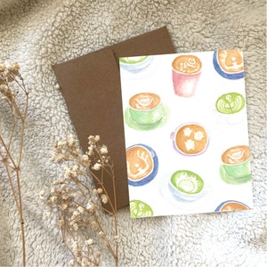 Latte Art Anime Watercolour Greeting Card Blank