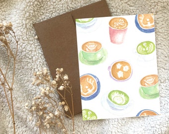 Latte Art Anime Watercolour Greeting Card Blank