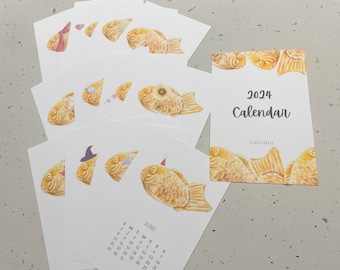 2024 Japanese Taiyaki Fish Calendar Watercolour Illustration Postcard Refill 4x6