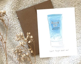 Japanese Sunscreen SPF Greeting Card Blank, Watercolour Hand Illustrated