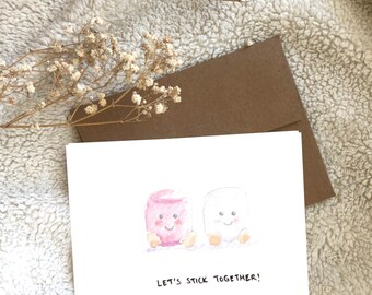 Marshmallow Buddies Watercolour Greeting Card - Blank Inside