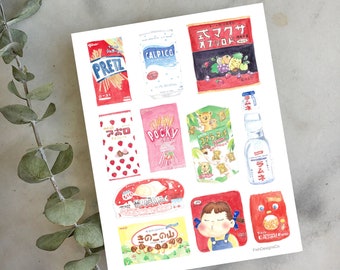 Asian Japanese Drinks Snacks Print Watercolour Card Postcard Snail Mail