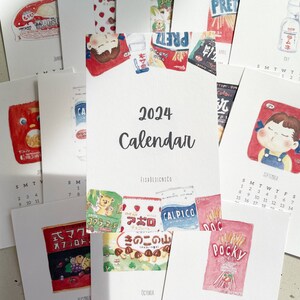 2024 Asian Snacks Calendar, Cute Japanese Food Drink Snacks Watercolour Illustration Postcard Desk Calendar Refill 4x6 image 3